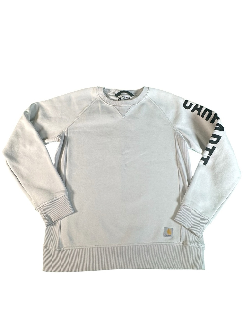 Carhartt Womens Small Relaxed Fit Crewneck Sweatshirt Ivory Logo Sleeve TS4410-W